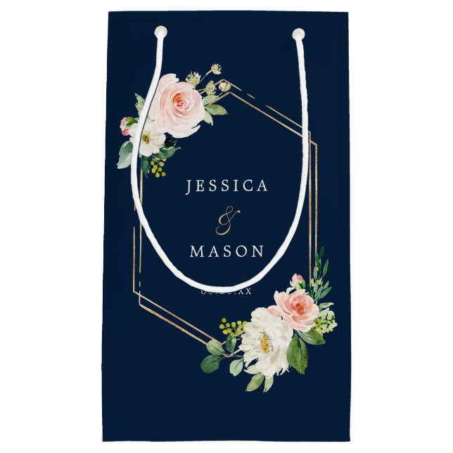 Navy Blue Gold Blush Hotel Wedding Gift Bag (Front)