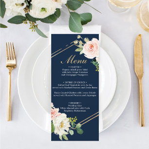 Navy Blue Gold Blush Wedding Menu 