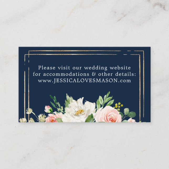 Navy Blue Gold Blush Wedding Website Insert Card (Front)