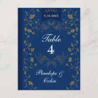 Navy Blue Gold Book Cover Wedding Table Number