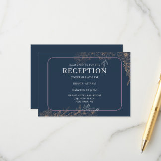 Navy Blue Gold Botanical Floral Wedding Reception Enclosure Card