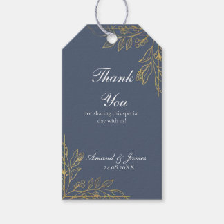 Navy Blue Gold Botanical Wedding Favor Thank You Gift Tags