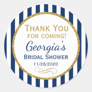 Navy Blue Gold Bridal Shower Thank You Favour Tags
