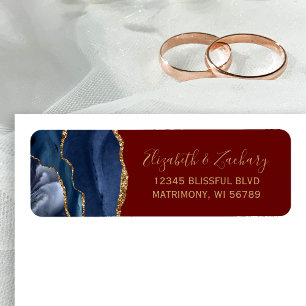 Navy Blue Gold Burgundy Wedding Return Address