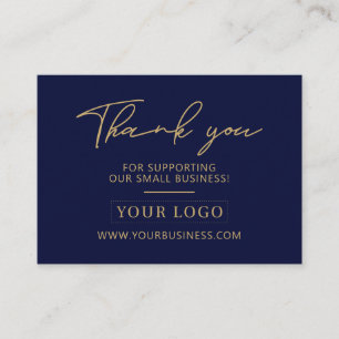 Navy Blue & Gold Business Logo Packaging Thank you Card