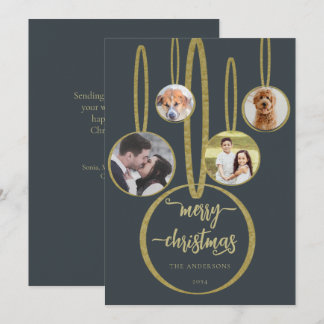 Navy Blue Gold Calligraphy Family Photo Christmas Holiday Card