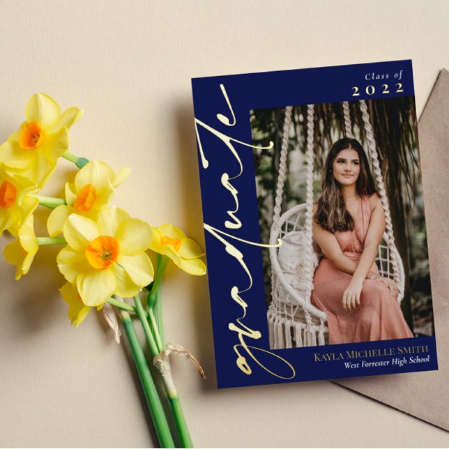 Navy Blue Gold Calligraphy Photo Graduation (Creator Uploaded)