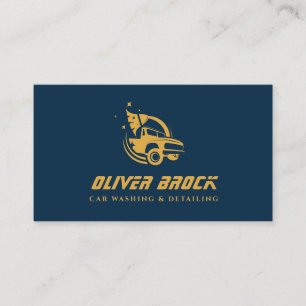 Navy Blue & Gold Car Wash & Auto Detailing  Business Card