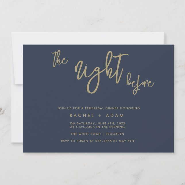 Navy Blue & Gold Chic Rehearsal Dinner Invitation (Front)