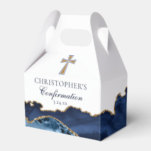 Navy Blue Gold Christian Cross Confirmation Party Favor Box