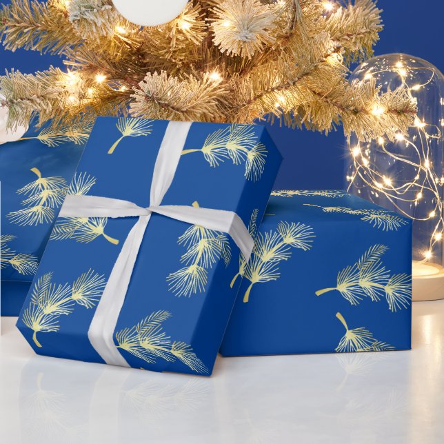 Navy Blue Gold Christmas Gifts Wrap  Wrapping Paper (Holidays)