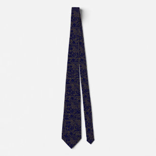 Navy Blue Gold Circuit Board Men's  Tie
