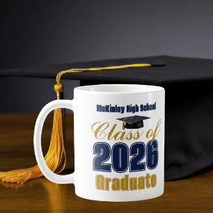Navy Blue Gold Class of 2026 Graduation Coffee Mug