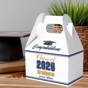 Navy Blue Gold Class of 2026 Graduation Party Favor Box