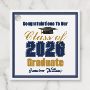 Navy Blue Gold Class of 2026 Graduation Party Favour Tags