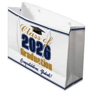 Navy Blue Gold Class of 2026 Graduation Party Large Gift Bag