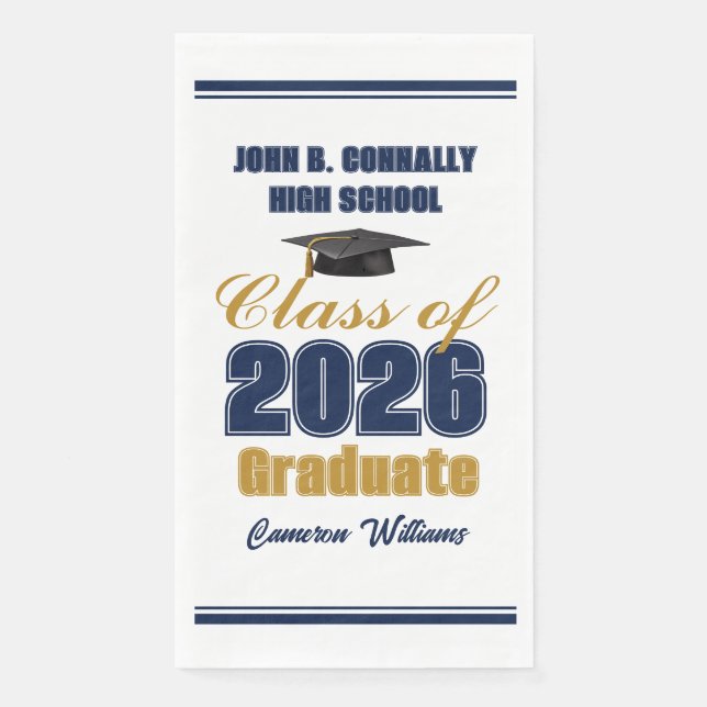 Navy Blue Gold Class of 2026 Graduation Party Napkin (Front)