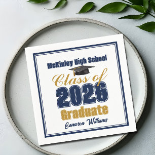 Navy Blue Gold Class of 2026 Graduation Party Napkin