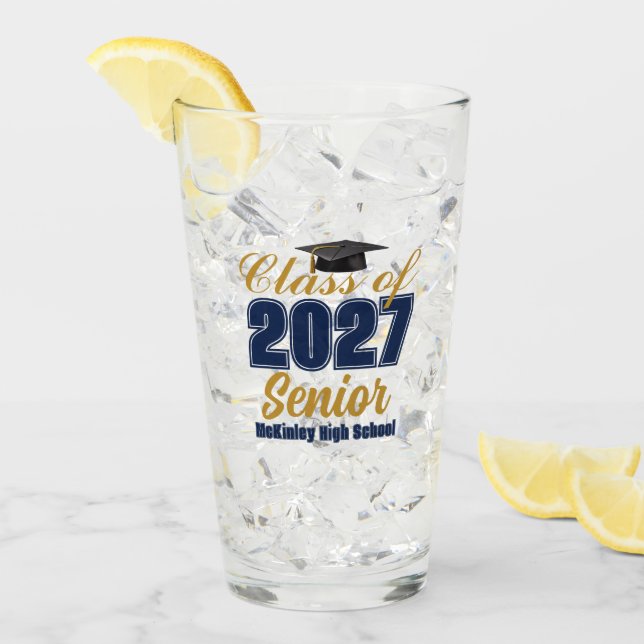 Navy Blue Gold Class of 2027 Senior Customized Glass (Front Ice)