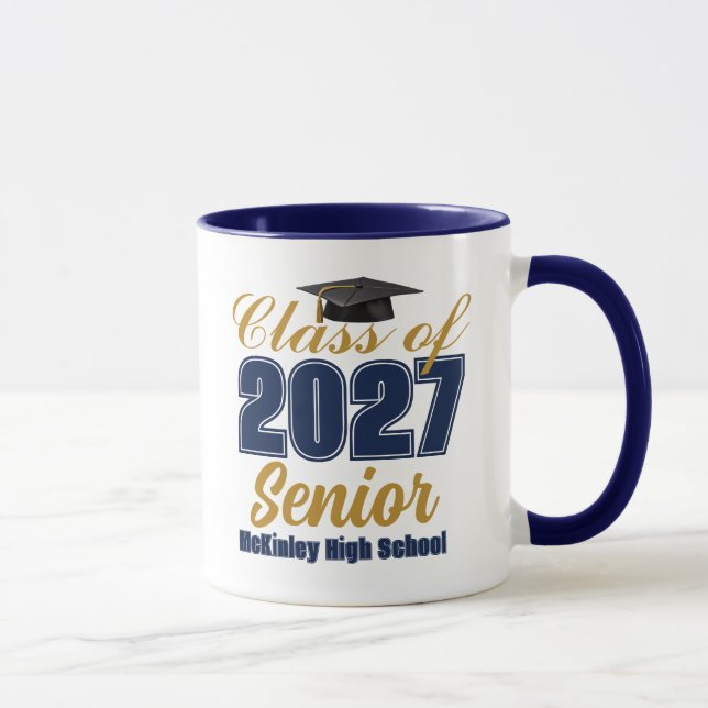 Navy Blue Gold Class of 2027 Senior Personalized Mug (Right)