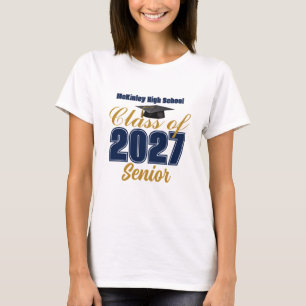 Navy Blue Gold Class of 2027 Senior Women's T-Shirt