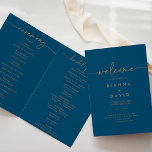 Navy Blue Gold Classic Folded Wedding Program<br><div class="desc">This navy blue gold classic folded wedding program is perfect for a modern wedding. The simple and elegant design features classic and fancy script typography in burnt gold. 

Include a quote or short message,  order of service,  wedding party and thank you message.</div>