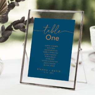 Navy Blue Gold Classic Table Number Seating Chart