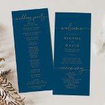 Navy Blue Gold Classic Wedding Program<br><div class="desc">This navy blue gold classic wedding program is perfect for a modern wedding. The simple and elegant design features classic and fancy script typography in burnt gold.</div>