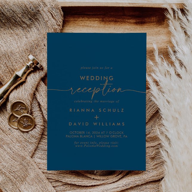 Navy Blue Gold Classic Wedding Reception Invitation (Creator Uploaded)