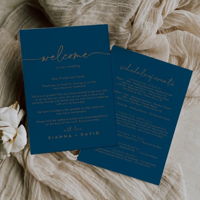 Navy Blue Gold Classic Wedding Welcome Letter (Creator Uploaded)