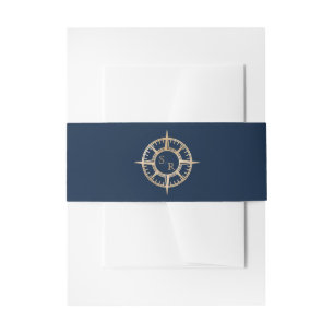 Navy Blue Gold Compass Monogram Passport Invitation Belly Band