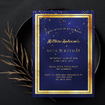 Navy blue gold confetti birthday invitation<br><div class="desc">A trendy,  modern 50th (or any age) birthday party invitation card for men,  guys,  male.   A dark blue,  navy blue background. The blue color is uneven.  With a faux gold frame and golden confetti sprinkle,  golden colored letters. Templates for your party information.
Back: blue background with confetti sprinkle.</div>
