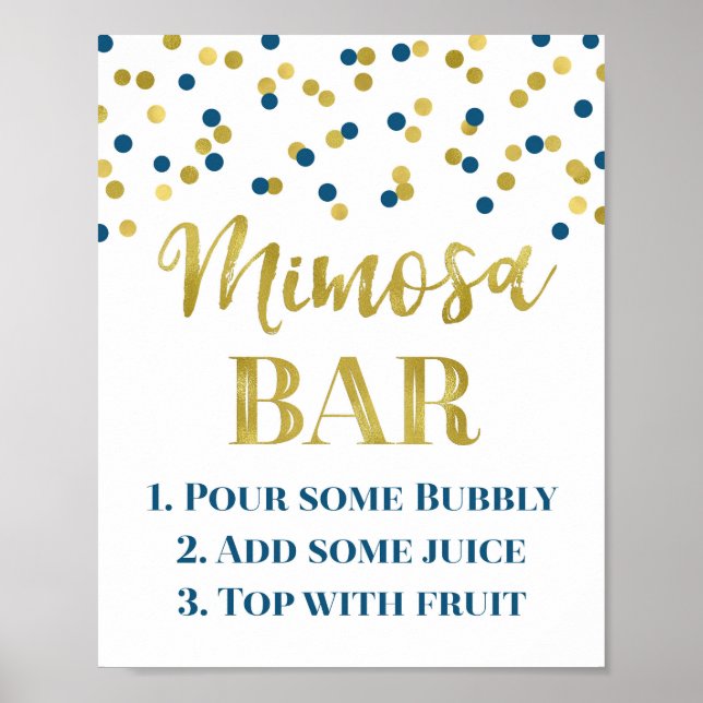 Navy Blue Gold Confetti Mimosa Bar Sign Wedding (Front)