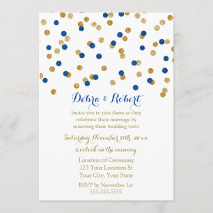 Navy Blue Gold Confetti Vow Renewal Invitation