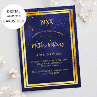 Navy blue gold confetti year birth birthday