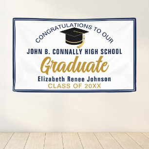 Navy Blue Gold Congratulations Graduate Party Banner