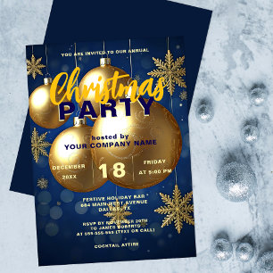 Navy Blue Gold Corporate Christmas Party Invitation