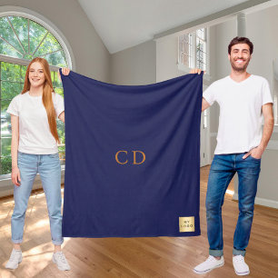 Navy blue gold corporate logo company monogram fleece blanket