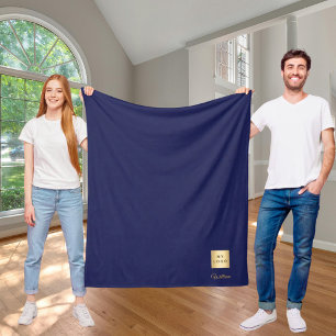 Navy blue gold corporate logo company name luxury fleece blanket