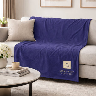 Navy blue gold corporate logo luxury company  fleece blanket