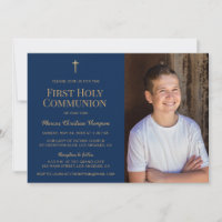 Navy Blue Gold Cross First holy communion  Photo