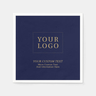 Navy Blue Gold   Custom Business Logo Promotional Napkin