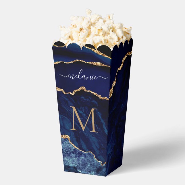 Navy Blue Gold Custom Letter and Name Popcorn Box (Popped)