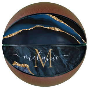 Navy Blue Gold Custom Letter Name Basketball