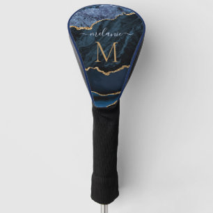 Navy Blue Gold Custom Letter Name Golf Head Cover