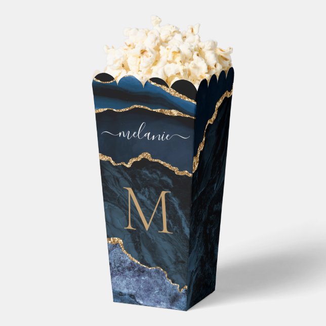 Navy Blue Gold Custom Letter Your Name Popcorn Box (Popped)