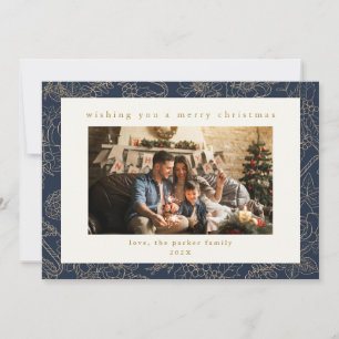 Navy Blue Gold Custom Photo Christmas Holiday Card