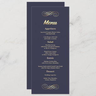 Navy Blue   Gold Custom Wedding Menu Cards