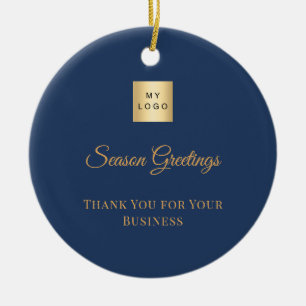 Navy blue gold customer business logo ceramic ornament