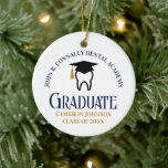 Navy Blue Gold Dental School Graduation Christmas Ceramic Ornament<br><div class="desc">This custom navy blue and gold dental school graduation keepsake Christmas ornament features a tooth wearing a graduation cap for a class of 2025 dentistry graduate. Customize with your graduating year for a great personalized dental hygienist,  orthodontist,  or dentist graduation gift.</div>